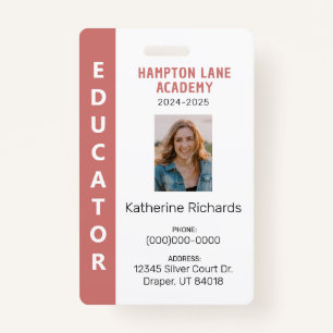 Rose Vertical Stripe Homeschool Educator ID Badge