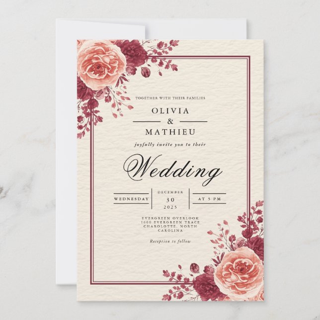Rose Vine Romantic Arch Wedding Invitation (Front)