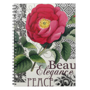 Rose Vintage Damask Wallpaper Modern Collage Spiral Notebook