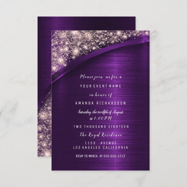 Rose Violet Glitter Bridal Shower Birthday Sweet Invitation (Front/Back)