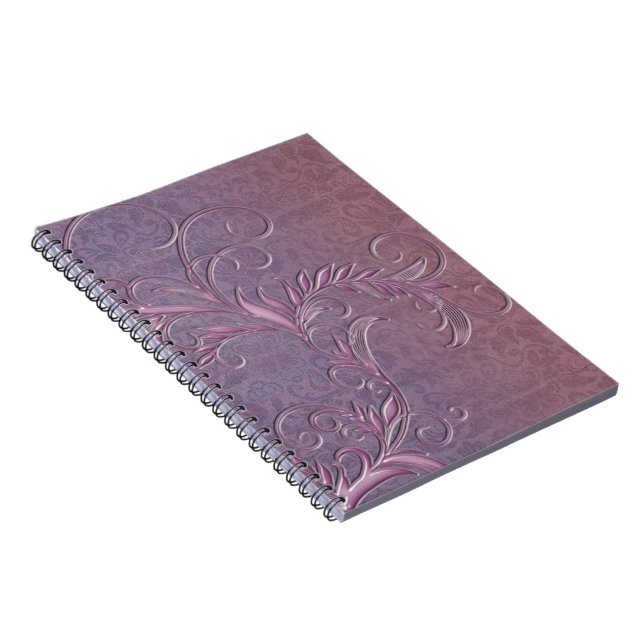 Rose Violet Ombre Effect Damask with Embelishments Spiral Notebook (Right Side)