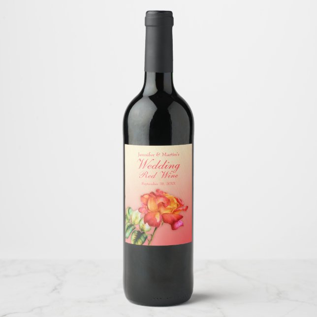 Rose watercolor art red wine weddings labels (Front)