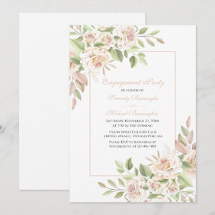 Rose Watercolor Blush Pink Floral Engagement Party Invitation