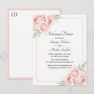 Rose Watercolor Blush Pink Floral Rehearsal Dinner Invitation Postcard
