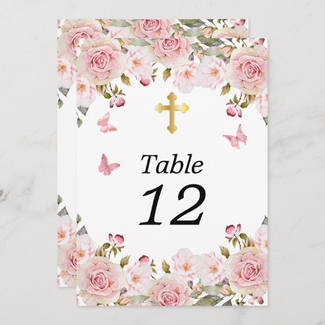 Rose Watercolor Floral Butterflies Cross Table No. (Front/Back)