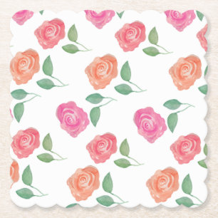 Rose Watercolor Floral Paper Coaster