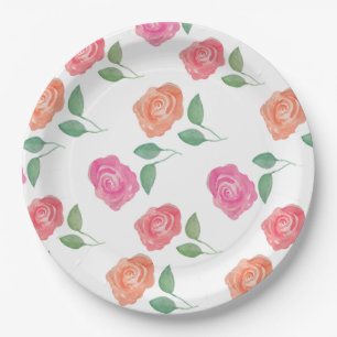 Rose Watercolor Floral Paper Plate