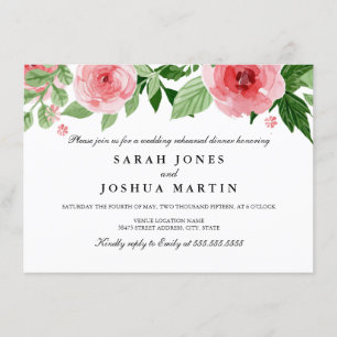 Rose Watercolor Flowers Rehearsal Dinner Invite