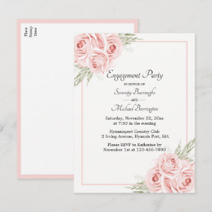 Rose Watercolor Pink Floral Engagement Party Invitation Postcard