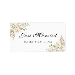 Rose Watercolor Pink Floral Just Married Wedding L Label