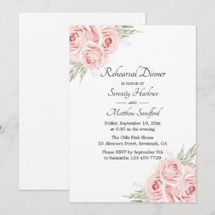 Rose Watercolor Pink Floral Rehearsal Dinner Invit Invitation