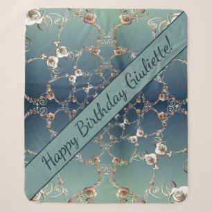 Rose Web on Gradient Blue Sherpa Blanket