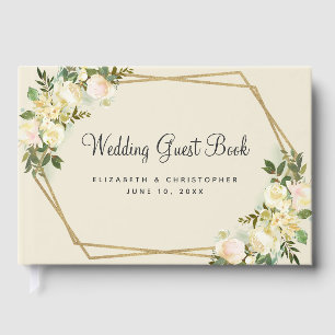 Rose Wedding Gold Frame Watercolor Chic Floral Guest Book