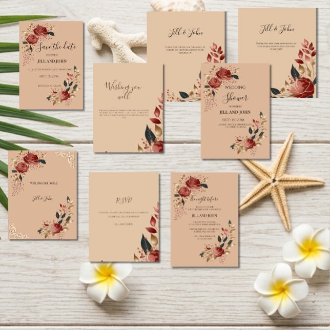 Rose Wedding Invitation Elegant Modern Tropical  (Creator Uploaded)