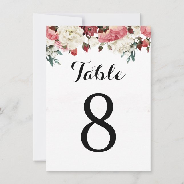 Rose Wedding Invitation Table Number (Front)