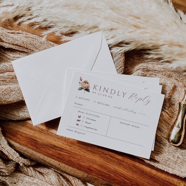 Rose Wedding Invite Reply Card with Food Choice (Creator Uploaded)
