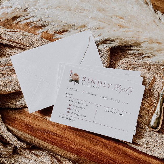 Rose Wedding Invite Reply Card with Meal Choice (Creator Uploaded)