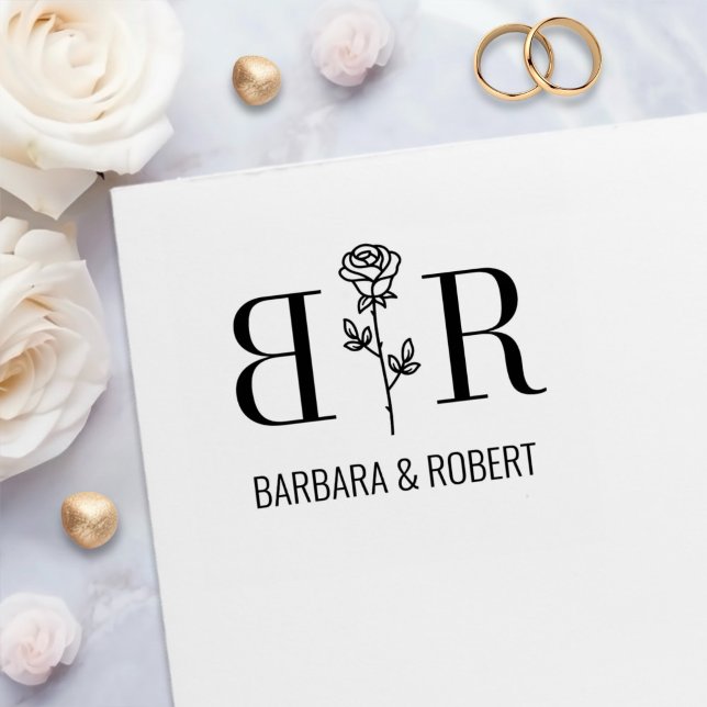 Rose Wedding Monogram Initials Custom Names Self-inking Stamp (Creator Uploaded)