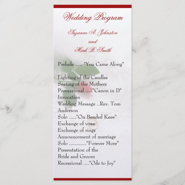 Rose Wedding Programs Programme (Front)