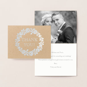 Rose wedding Thank you kraft paper photo silver Foil Card