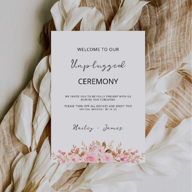 Rose Wedding Unplugged Ceremony  Sign, Invitation (Rose Wedding Unplugged Ceremony Sign, Invitation)
