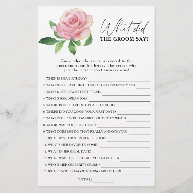 Rose - What did the groom say bridal game (Front)