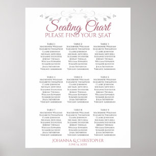 Rose & White Elegant 9 Table Wedding Seating Chart