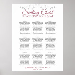 Rose & White Elegant 9 Table Wedding Seating Chart