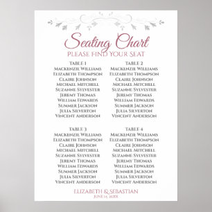 Rose & White Simple 4 Table Wedding Seating Chart