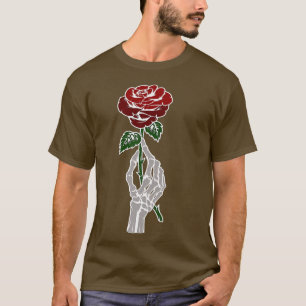 Rose White Skeleton Hand Holding a Live Rose Aesth T-Shirt