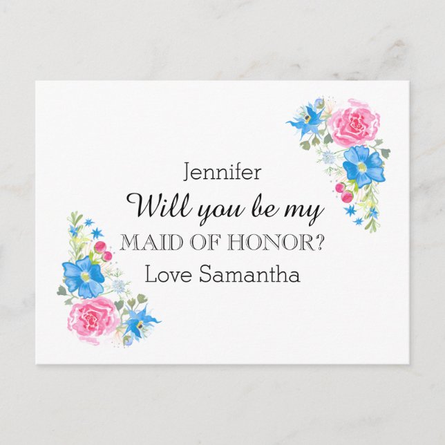 Rose wildflower watercolor | Personalise Invitation Postcard (Front)
