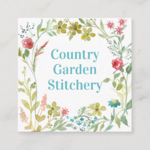 Rose Wildflower Wreath Watercolor Botanical Square Business Card