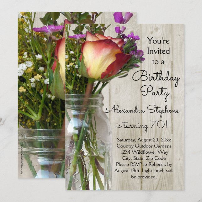 Rose Wildflowers Floral Women's Birthday Party Invitation (Front/Back)
