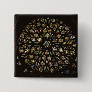 Rose window above the west door, with scenes depic 15 cm square badge