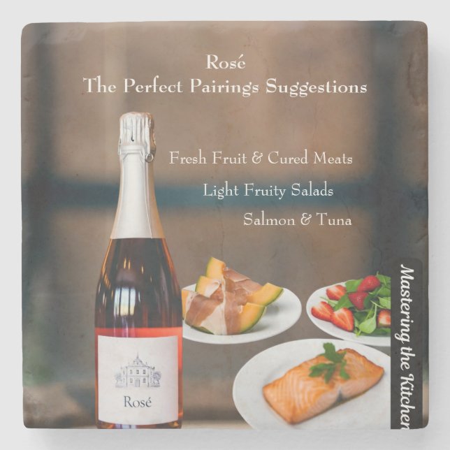 Rosé Wine Food Pairing/Wine Lover Kitchen Gift Stone Coaster (Front)