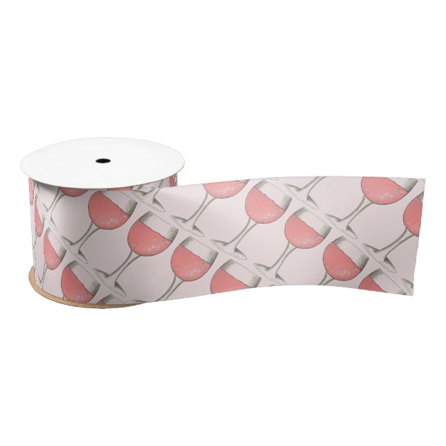 Rosé Wine Glass Pink Blush Zinfandel Print Satin Ribbon (Spool)