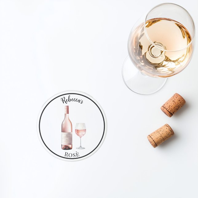 Rosé Wine Lover Coaster –  Personalized Wine  (personalized rosé wine coaster custom name)