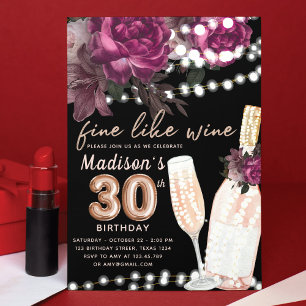 Rose Wine Luxury 30th Birthday Invitation