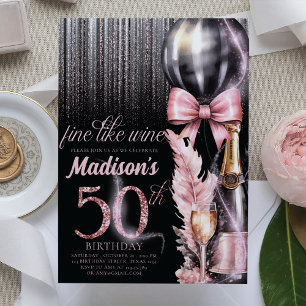 Rose Wine Luxury 50th Adult Birthday Invitation