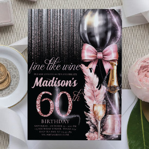 Rose Wine Luxury 60th Adult Birthday Invitation