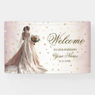 Rose Winter Wedding Bride Golden Shiny Heart Party Banner