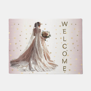 Rose Winter Wedding Bride Golden Shiny Heart Party Doormat