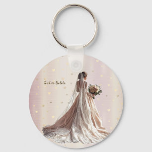 Rose Winter Wedding Bride Golden Shiny Heart Party Key Ring
