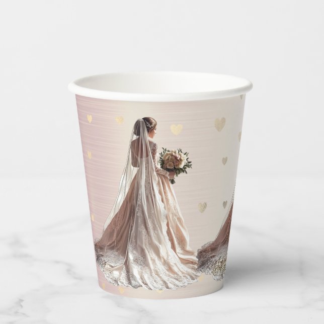 Rose Winter Wedding Bride Golden Shiny Heart Party Paper Cups (Front)