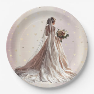 Rose Winter Wedding Bride Golden Shiny Heart Party Paper Plate