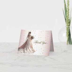 Rose Winter Wedding Bride Golden Shiny Heart Party Thank You Card