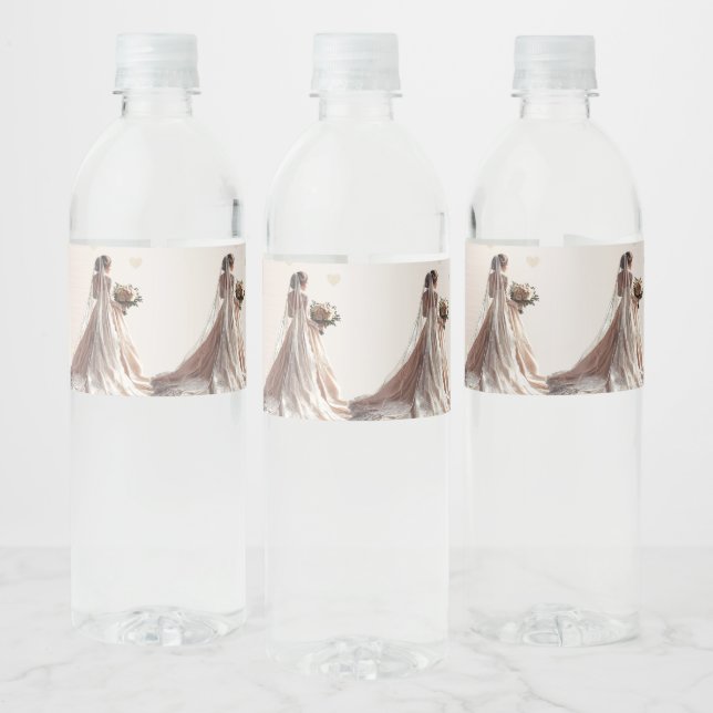 Rose Winter Wedding Bride Golden Shiny Heart Party Water Bottle Label (Bottles)