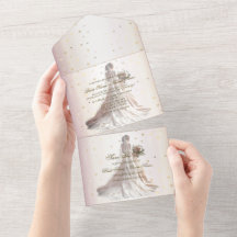 Rose Winter Wedding Bride Golden Shiny Hearts