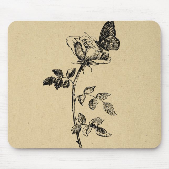 Rose with Butterfly Vintage Art Mouse Pad (Front)