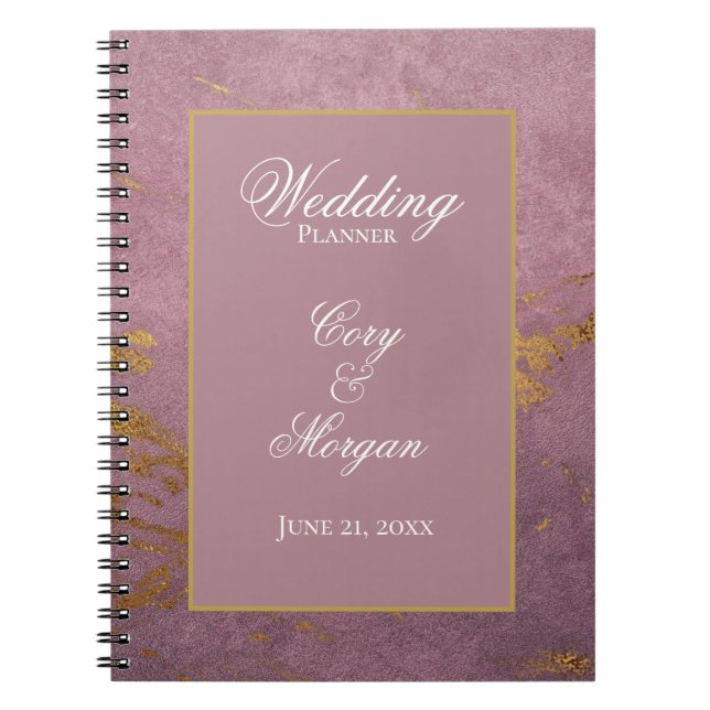 Rose with Gold Marbling Wedding Planner Notebook (Front)
